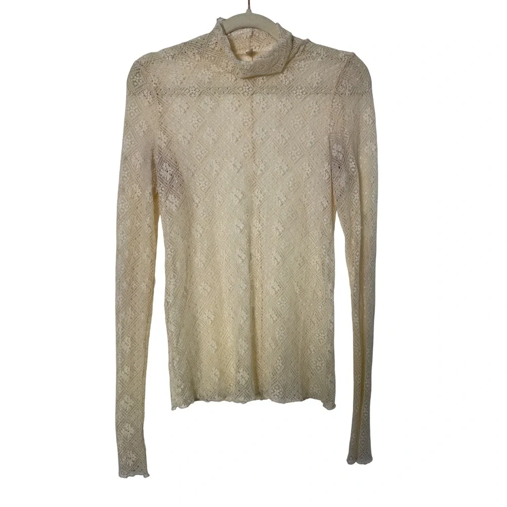 Free People Intimately Sweet Memories Lace Turtleneck Top Sizs S Cream Excellent